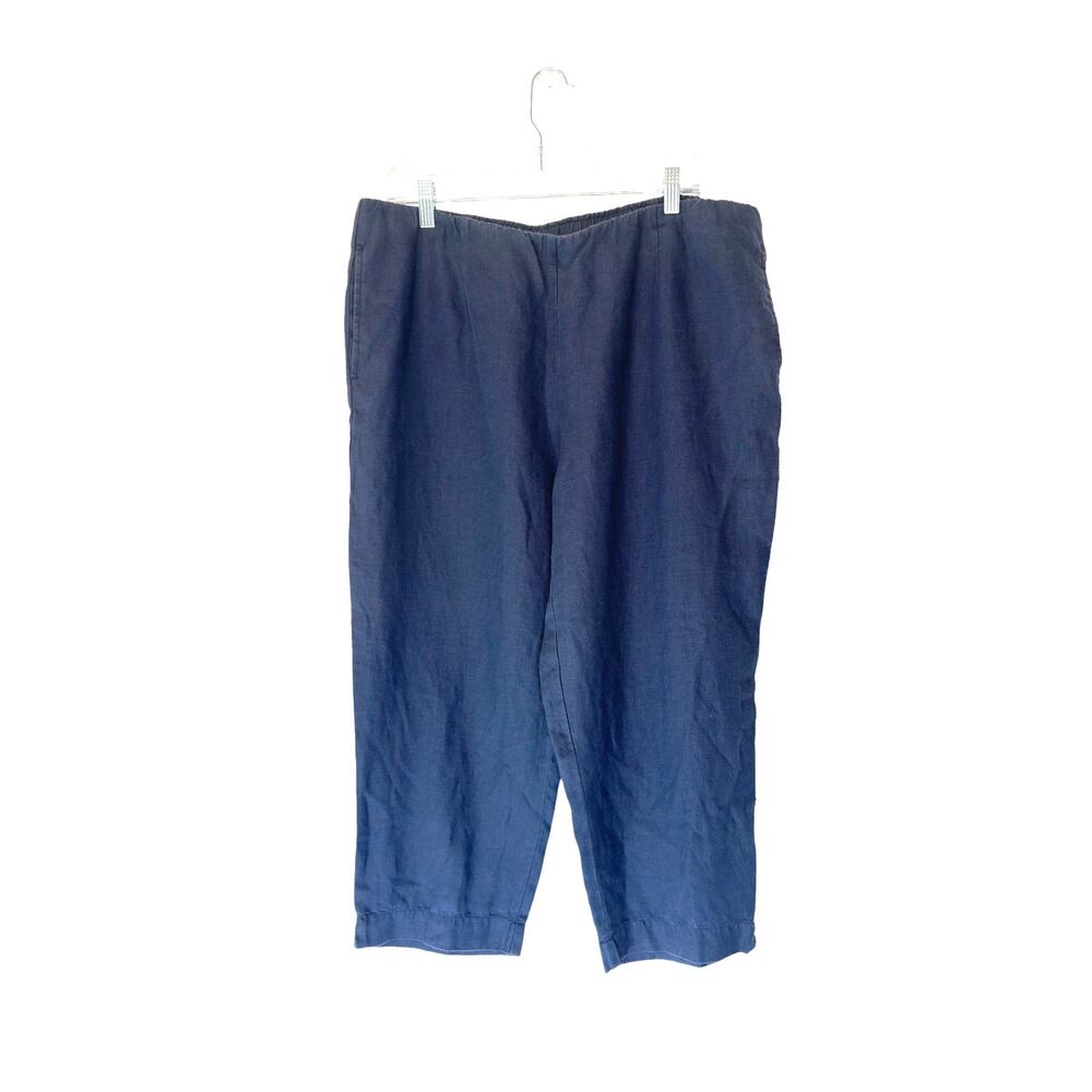 J. Jill Love Linen‎ Pants Navy Lagenlook Coastal Pull On Cropped Linen Large